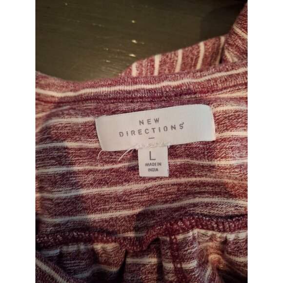 New Directions 3/4 Button Front Cap Sleeves Top Womens Size Large Red Striped - Picture 5 of 8